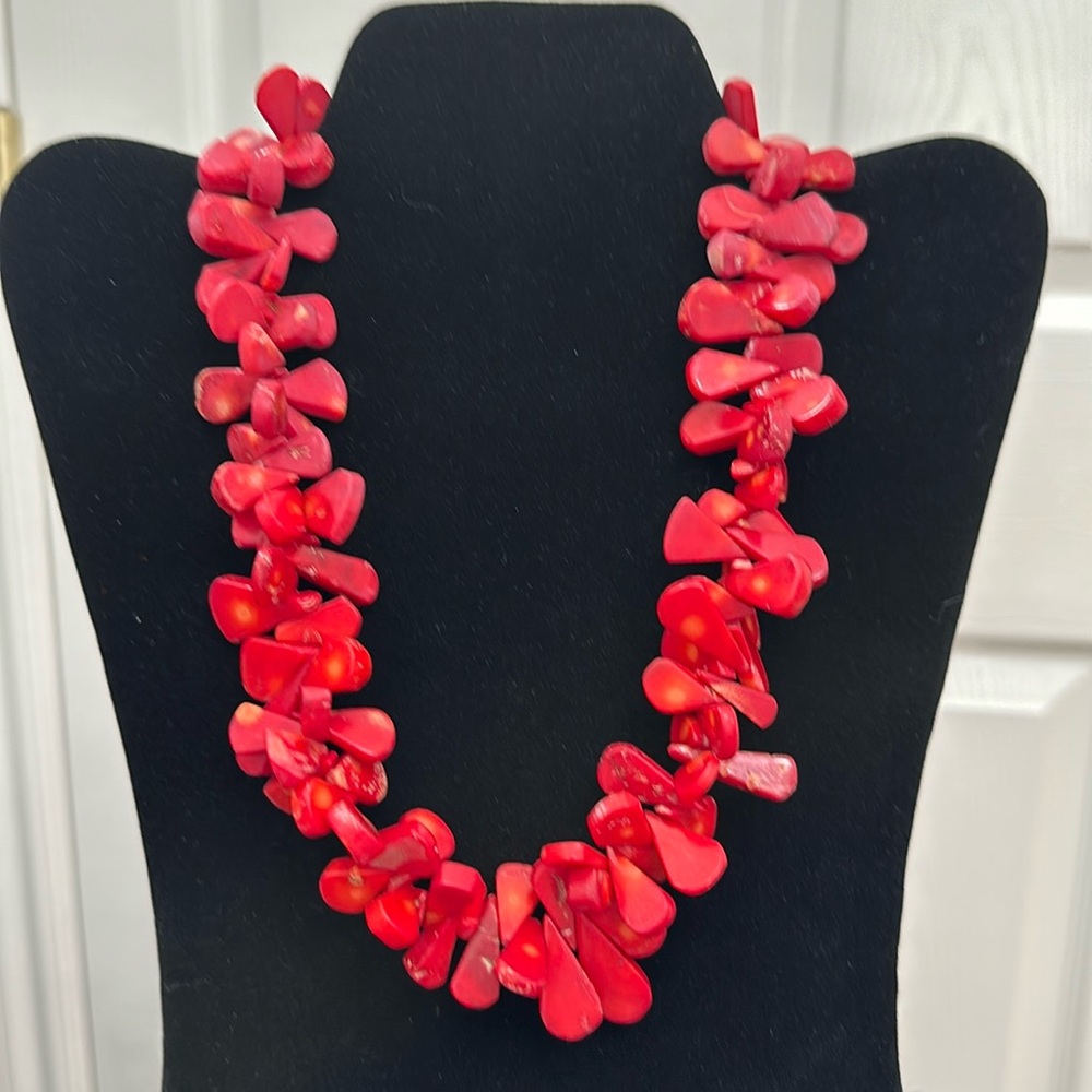 Genuine Natural Red Coral Chunky Statement Necklace 19"